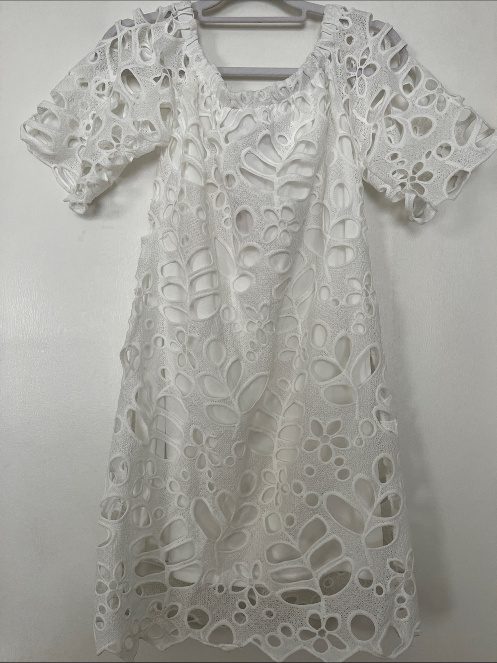 White Lace Cutout Kids Casual Dress